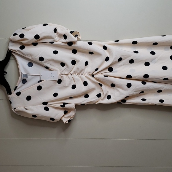 Women's Crepe Short Sleeve Midi Dress A New Day Beige Polka Dot - Picture 3 of 10